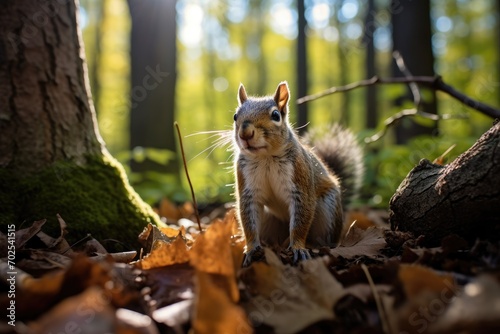Cute forest squirrel in fall