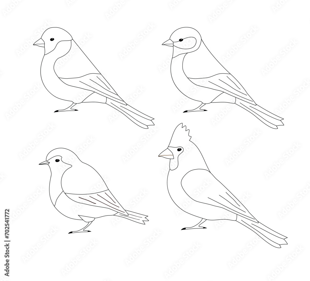 Vector set of flat outline small birds isolated on white background Vector set of flat outline small birds isolated on white background