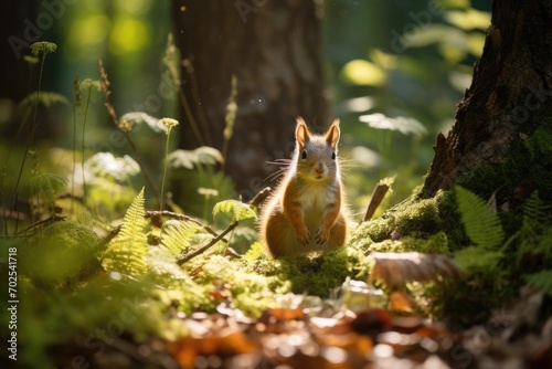 Cute forest squirrel in spring