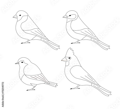 Wallpaper Mural Vector set of flat outline small birds isolated on white background Torontodigital.ca