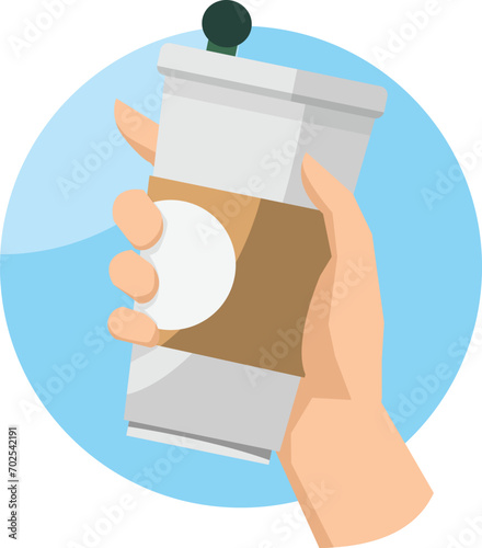 Coffee cup delivery  hand icon. lunch linear style sign for mobile concept and web design. Take coffee simple line vector. illustration graphics.