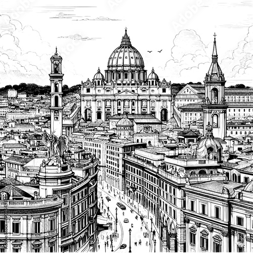 rome city view - sketch illustration (black - artwork 4)