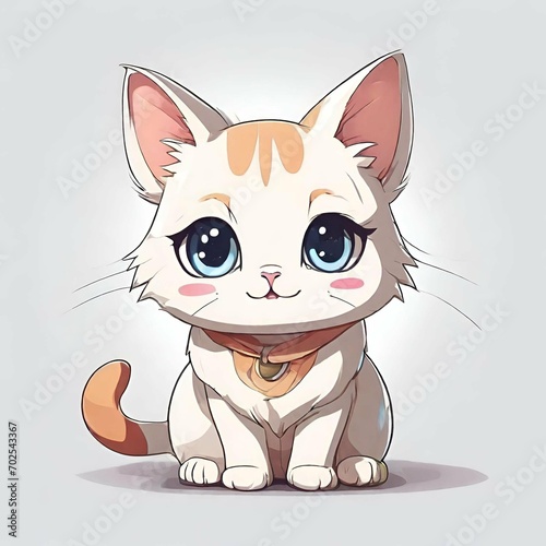 Cute anime cat on white background photo