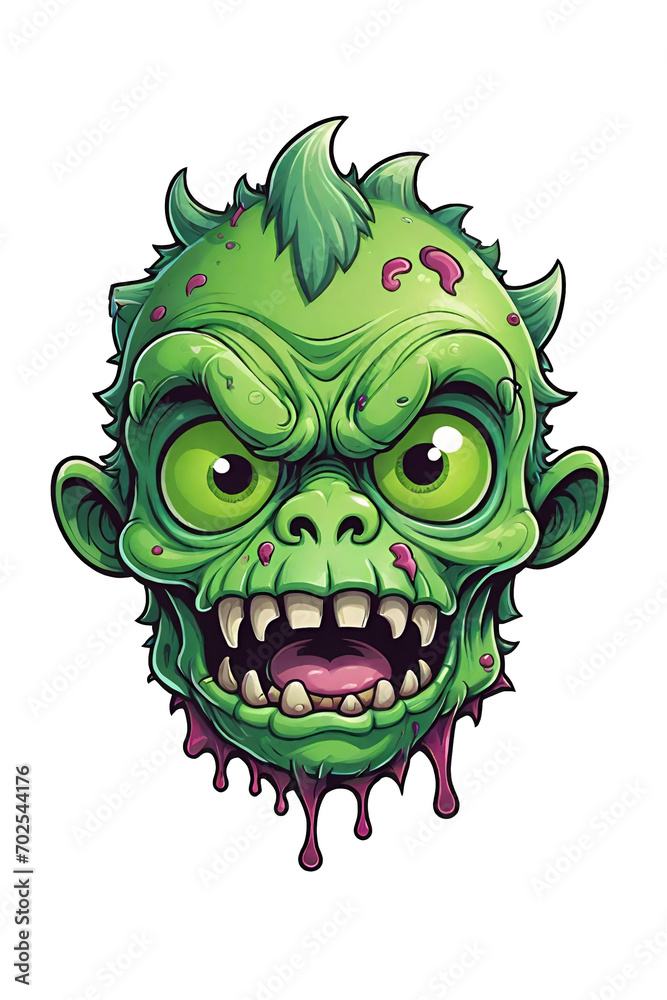 Fototapeta premium Zombie green head on a transparent background