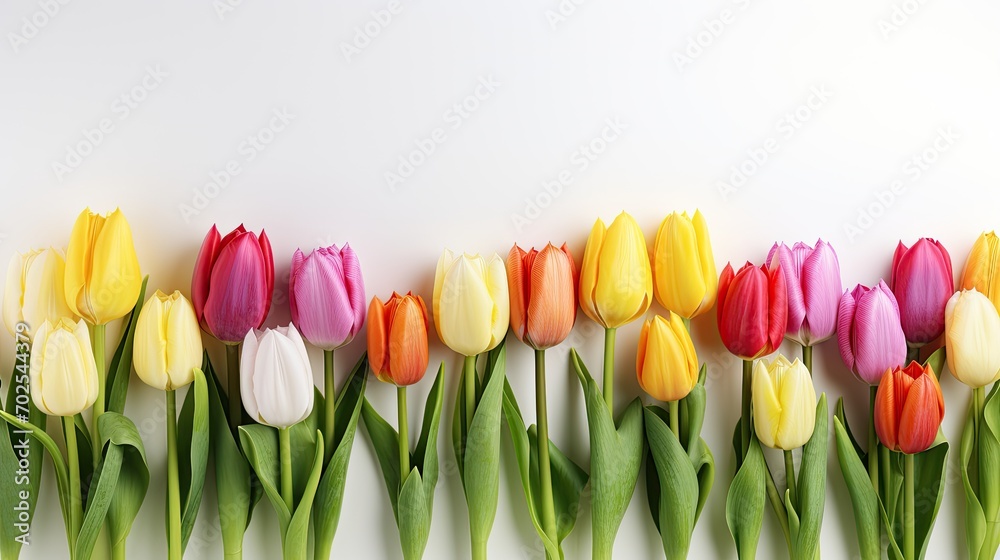 Fresh Tulips Flowers On White Background Fresh Tulips Flowers On White Background