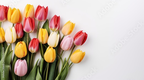 Fresh Tulips Flowers On White Background