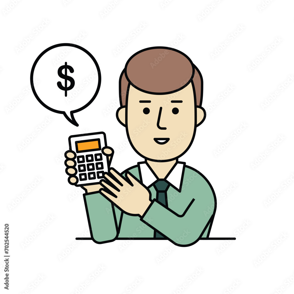 a man trader shows the calculated price with his calculator a man trader shows the calculated price with his calculator