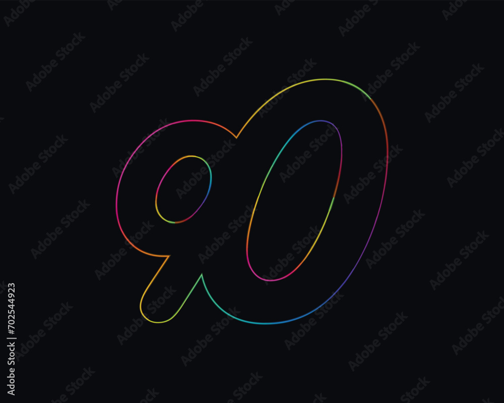 95, neon numbers and signs for writing discounts, dates, prices. Glowing contour vector digits design elements.