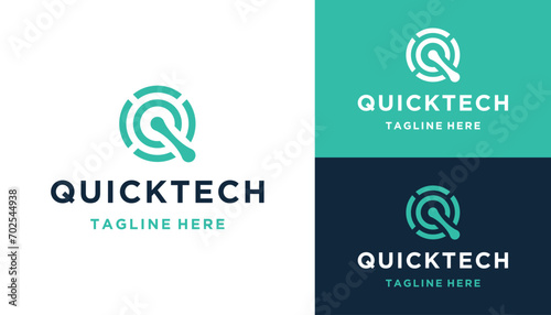 Initial Letter Q Modern Circular Center Core Circle Pattern For Connection Technology Logo Design.
