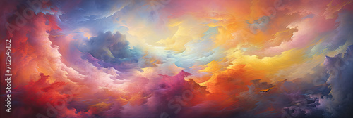 cloud painting in orange, yellow, blue, red and purple colors, generative AI