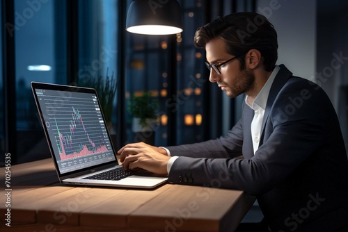 Businessman using computer laptop analyzing and calculating financial data report, investment growth goals, Business strategy and planning, business finance and investment, market research