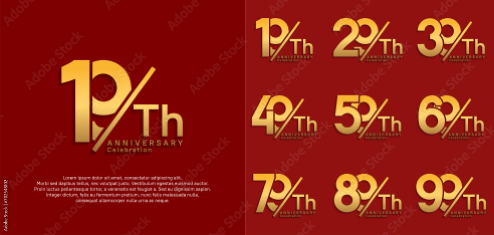 anniversary logo style vector set with slash golden color can be use for celebration