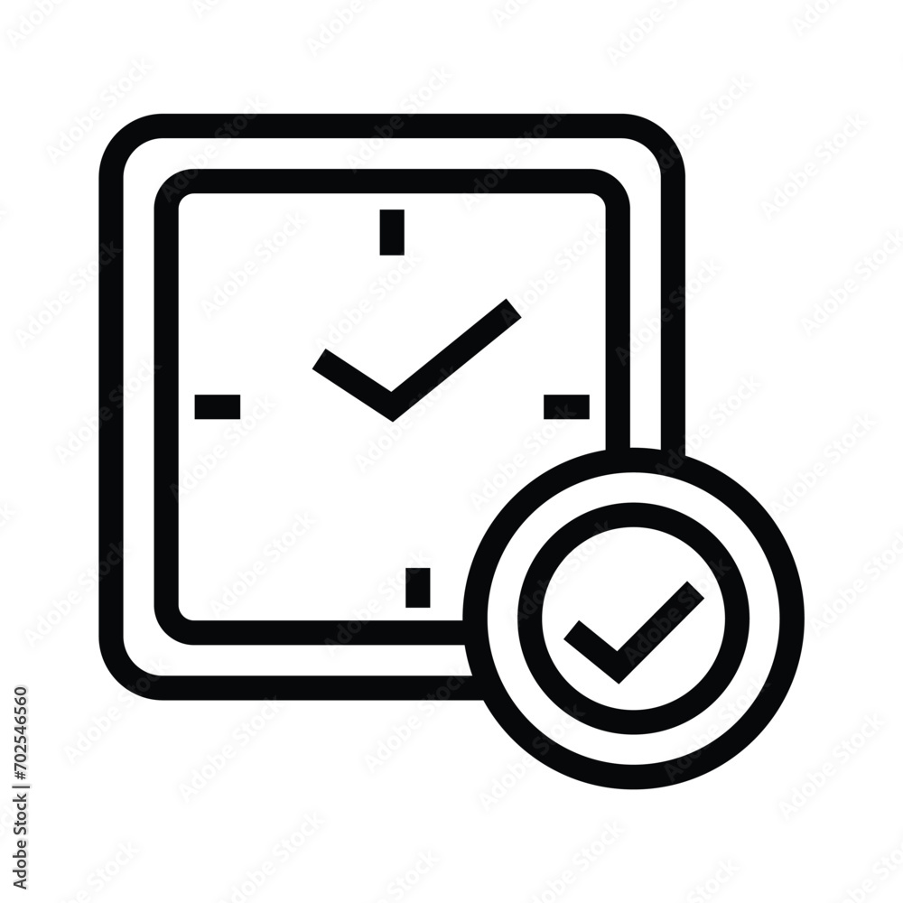 Clock with check outline icons, minimalist vector illustration and transparent graphic element. Isolated on white background Clock with check outline icons, minimalist vector illustration and transparent graphic element. Isolated on white background
