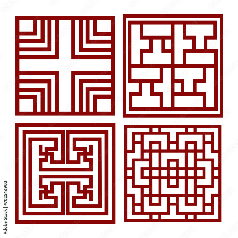 Traditional Chinese Patterns Icon With Oriental Design. Vector Illustration Set.