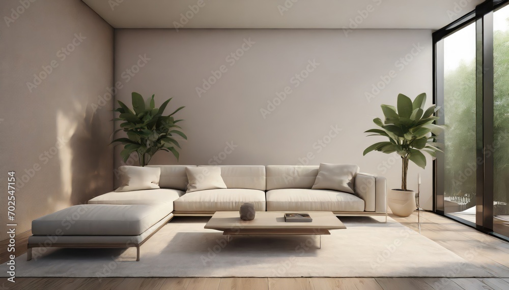 3d front view modern minimalis clean clear contemporary living room beige white sofa 3d front view modern minimalis clean clear contemporary living room beige white sofa