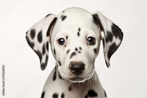 Isolated Dalmatian puppy, playful, examining. Obedient, purebred breed, backview. AI Generative intelligence analysis. © Alisa