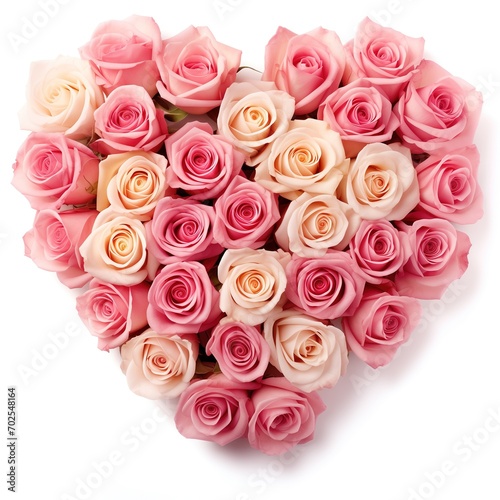 Heart shaped pink and white roses bouquet isolated on white background cutout © zenith