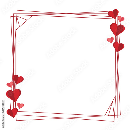 Valentine heart line frame. Line border with heart love decoration. Valentine's day. Vector illustration