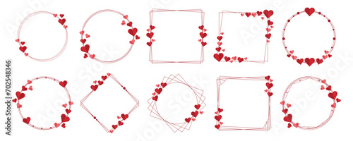 Valentine heart line frame. Line border with heart love decoration. Valentine's day. Vector illustration