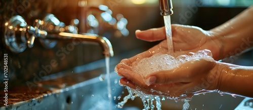 Step-by-step instructions for handwashing to prevent the spread of COVID-19. photo