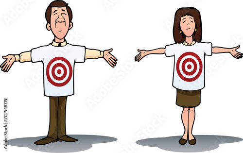 Bilde på lerret illustration of a man and woman were absolute targets on isolated white backgrou