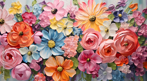 Fototapeta Naklejka Na Ścianę i Meble -  A painting of a field of flowers with a variety of colors. The painting is full of life and energy, and it conveys a sense of happiness