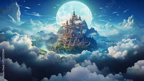 Behold a mesmerizing expedition to a floating island in the sky, inhabited by mythical creatures and fantastical landscapes. photo