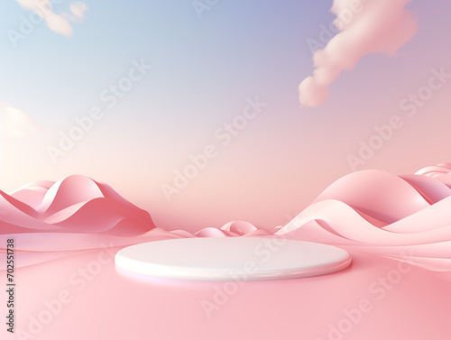 Abstract background for adding a product. podium and minimal background 3d rendered geometric shape sky cloud pink pastel. © minimalist