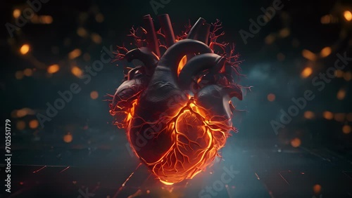 An intricate, digital heart beating in a mesmerizing motion, portraying the complexities and depth of the human heart. photo