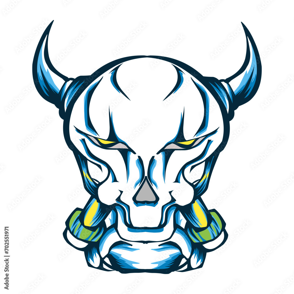 Fototapeta premium Blue white skull sticker illustration. Perfect for logos, stickers, icons, hat designs, clothes.