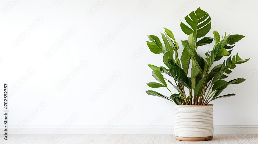 plant zamioculcas zamiifolia in minimalist room - obrazy, fototapety, plakaty 