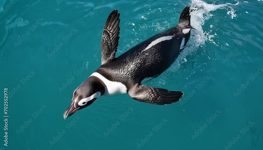 Obraz premium Bird’s Eye View of a Humboldt Penguin Swimming