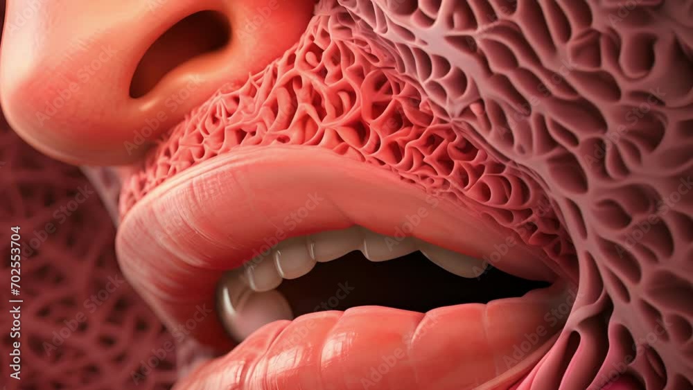 A closeup of the tongue and olfactory receptors, demonstrating the complex and intricate relationship between taste and smell in creating the overall flavor experience. A closeup of the tongue and olfactory receptors, demonstrating the complex and intricate relationship between taste and smell in creating the overall flavor experience.