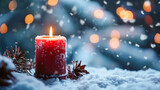 Advent candle on snow, Winter background, Ai Generate 