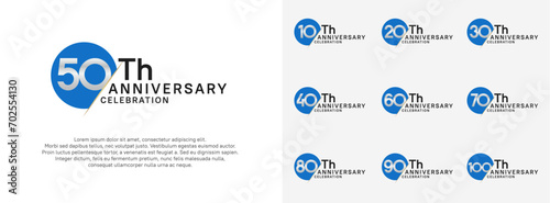 anniversary logo style vector sets. blue circle and silver number for celebration