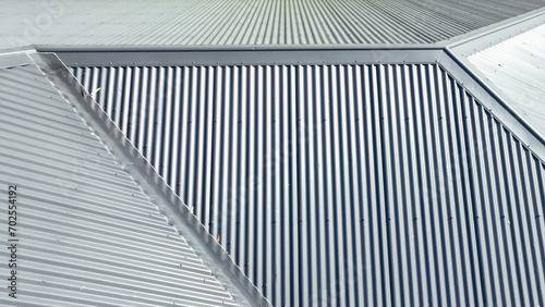 Drone aerial photograph of a grey coated corrugated iron roof on a domestic residence photo