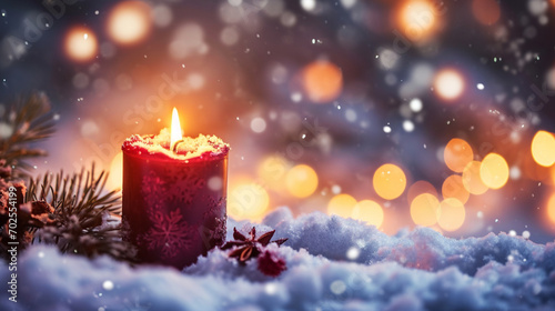 christmas candle, Advent candle on snow, Winter background, Ai Generate 