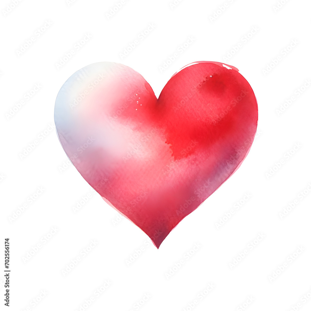 Heart watercolor, variety of red on white background 