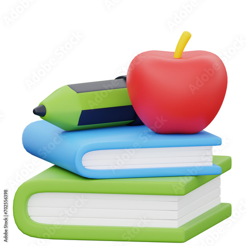 Book And Apple 3d Icon. School and Education 3d Icon.