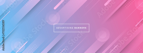 Abstract banner background. Full color. Blue nad pink gradation. Slash effect style Memphis. Vector photo