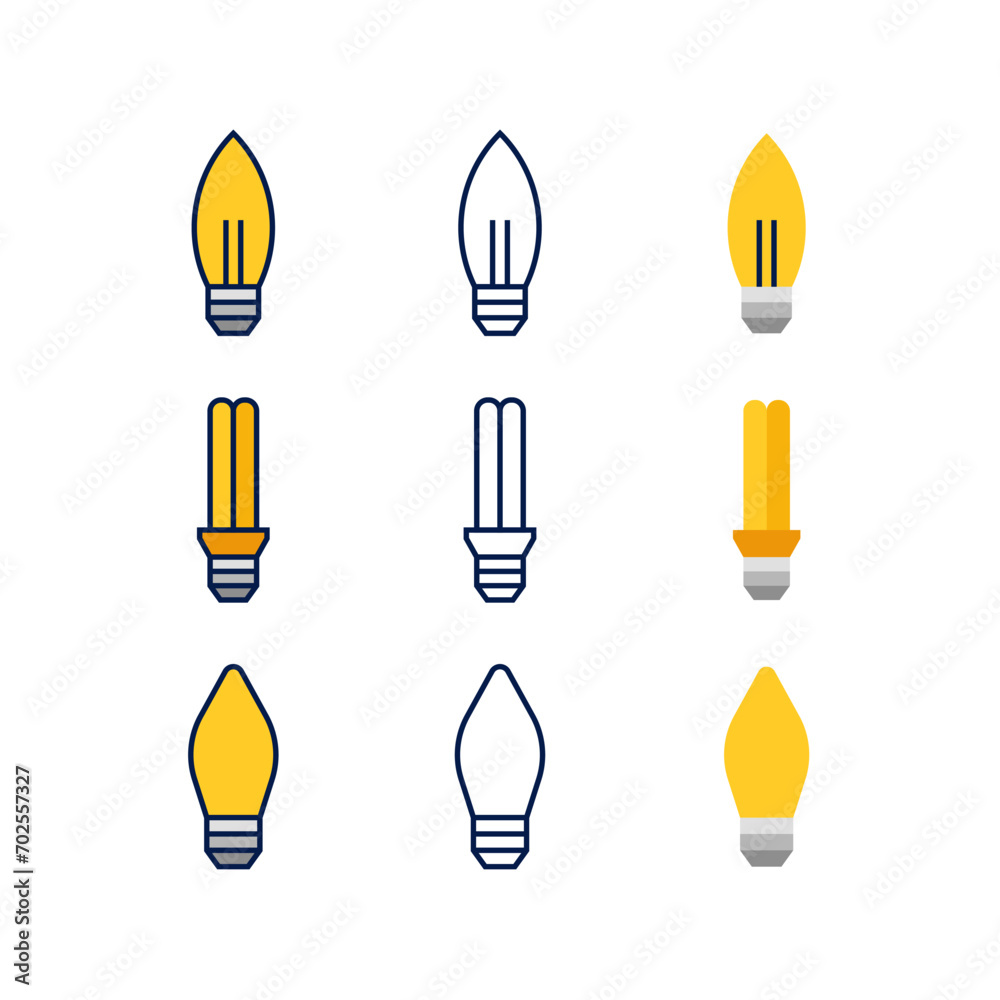 Simple Clean Light Bulb Electric Innovation Icon Illustration Set Simple Clean Light Bulb Electric Innovation Icon Illustration Set