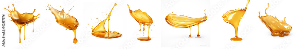 Collection of Sweet honey spill drip on isolate transparency background, PNG - obrazy, fototapety, plakaty 