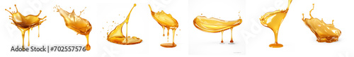 Collection of Sweet honey spill drip on isolate transparency background, PNG