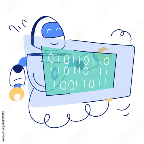 Get hand drawn mini illustration of developer bot 