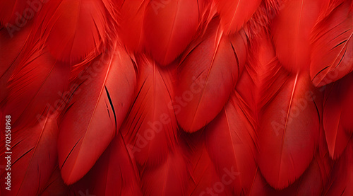 A Scarlet Moth Feathers Texture: Crimson Feather Close-up - Vivid Red Feathered Background photo