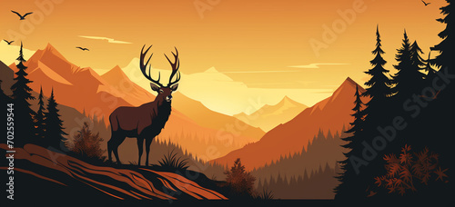 Graphic black silhouettes of wild deers © msroster