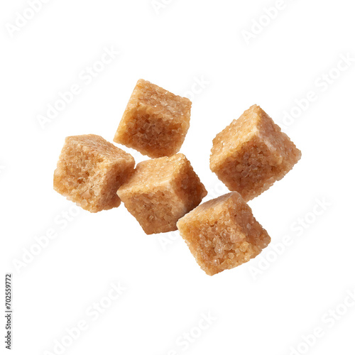 Floating Of A Brown Sugar Cubes, Without Shadow, Isolated Transparent Background