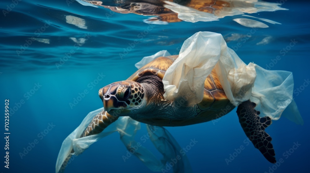 Environmental issue of plastic pollution problem. Sea Turtles can eat ...