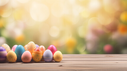 Empty wooden table background - easter spring theme