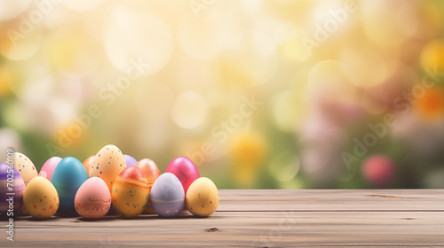 Empty wooden table background - easter spring theme